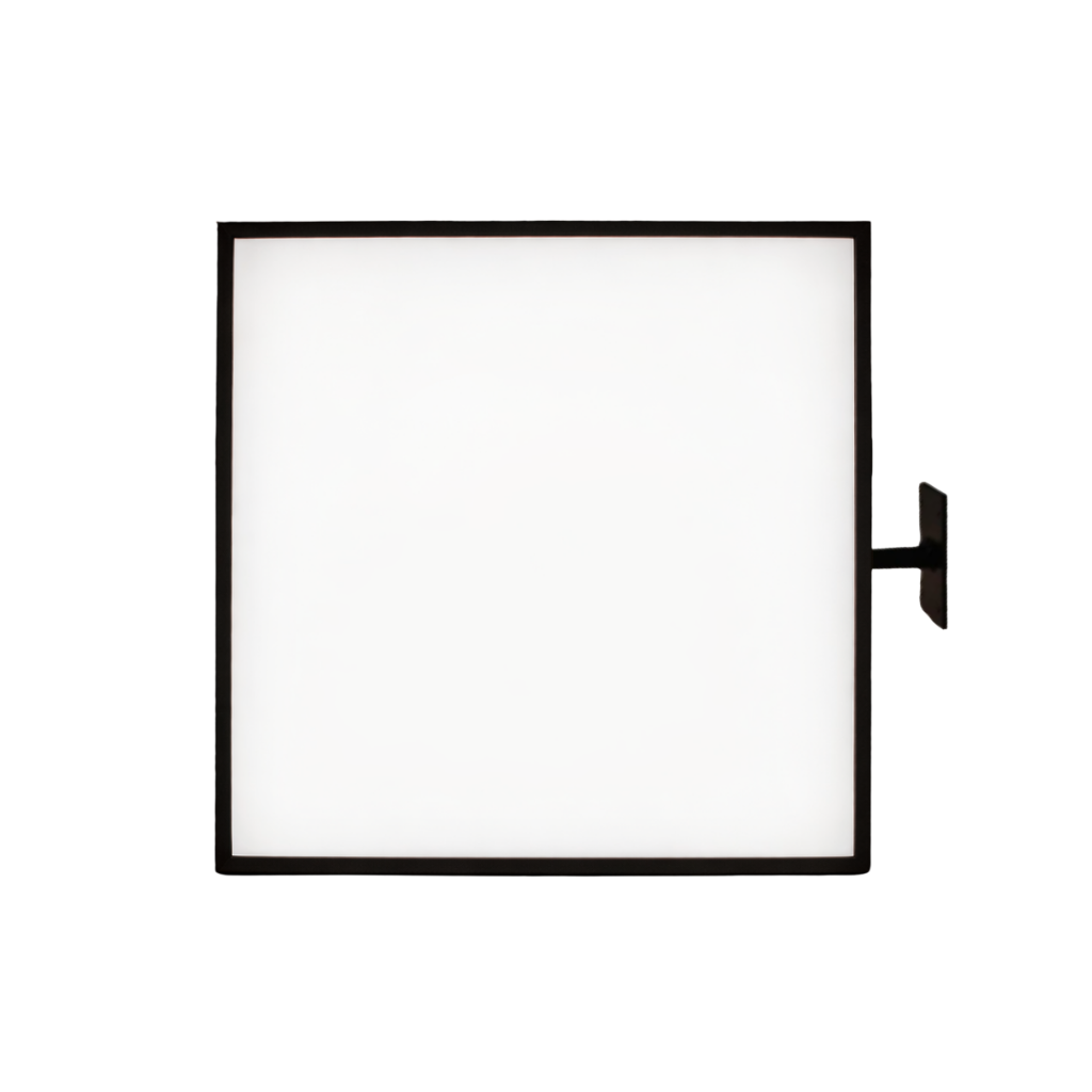 Square projecting lightbox sign double sided illuminated for retail and hospitality